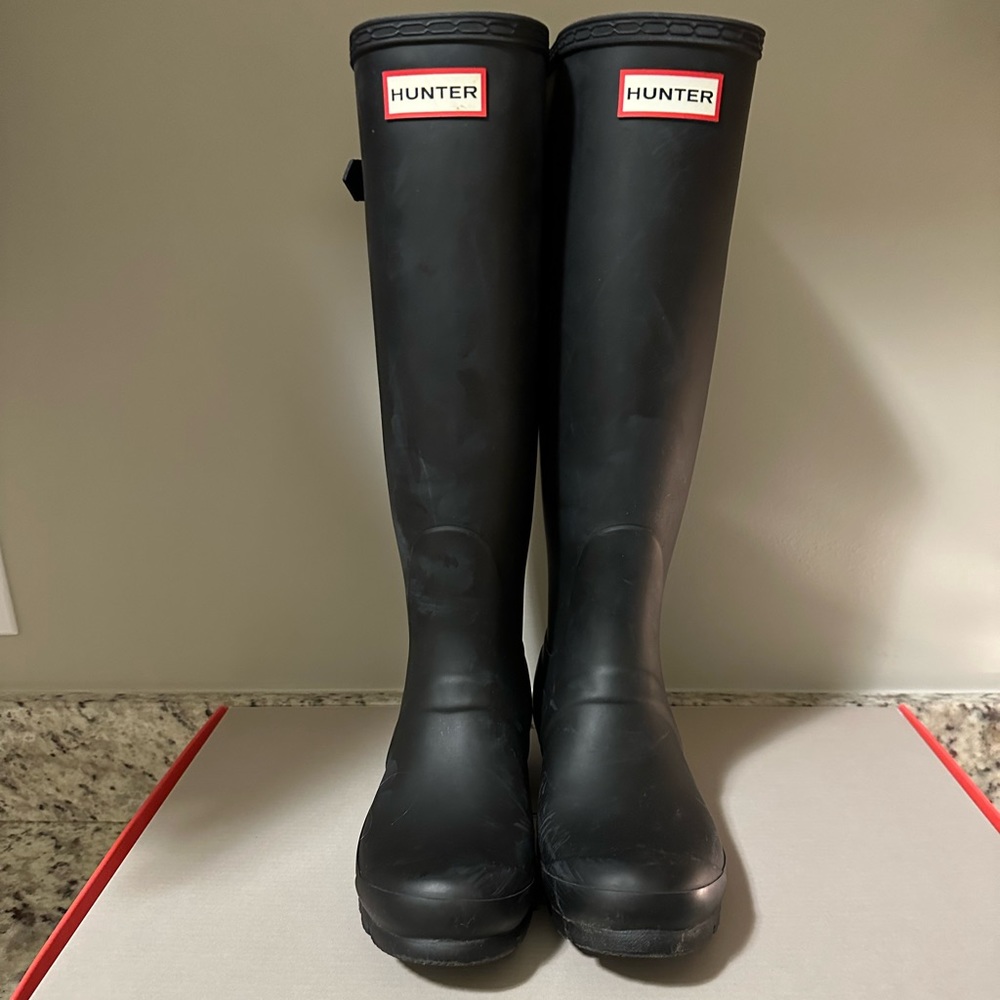 Hunter Womens Original Tall Back Adjustable Waterproof Rain Boots Black Size 7